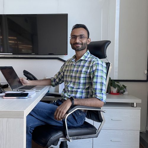 Raja Babu at his desk